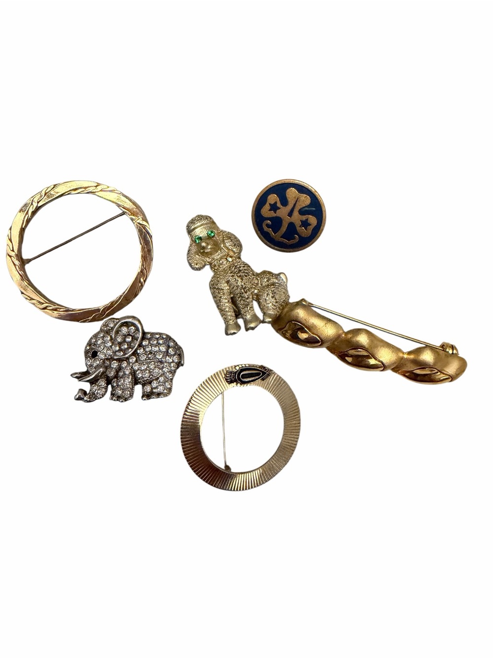 Vintage Costume Jewelry Brooch Pin Lot 6pc Animals Geometric Gold Silver Tone